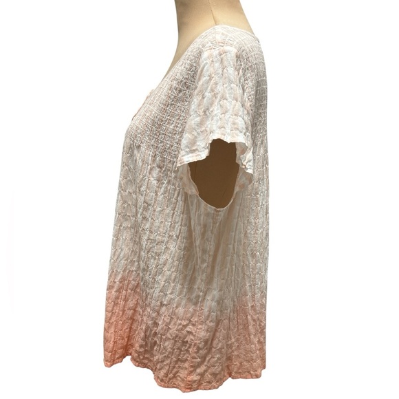 Christopher & Banks Women’s Blouse XL Ombré Peach/White Stripe Gauzy Cap Sleeve. - Picture 3 of 11